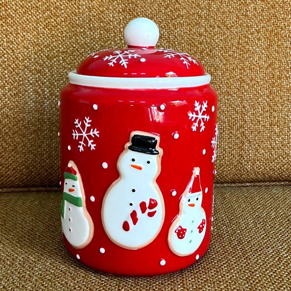 NWOT Hallmark Cookie Jar with Sugar Cookie Snowmen and Snowflakes (Porcelain) - Picture 1 of 8